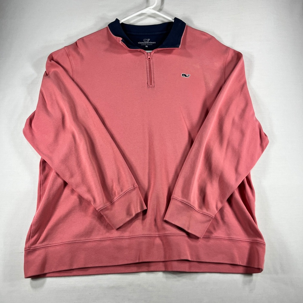 Vineyard Vines Mens XL Quarter Zip Pullover Coral Pink Cotton Whale Logo Sweater